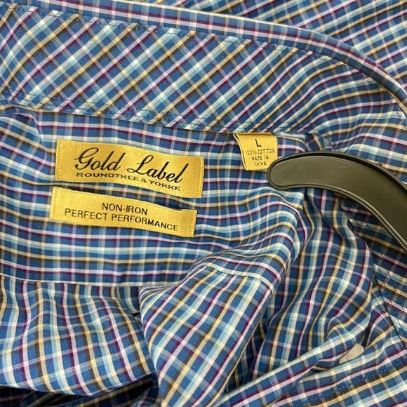 Roundtree & Yorke Blue Plaid Mens Short Sleeve Shirt L Button Down Collar - Picture 4 of 5